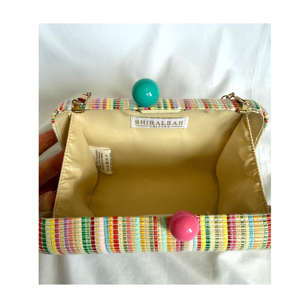 Shiraleah August Minaudiere Crossbody Box Clutch, Teal Pink Spring Stripe Twee - Picture 6 of 7